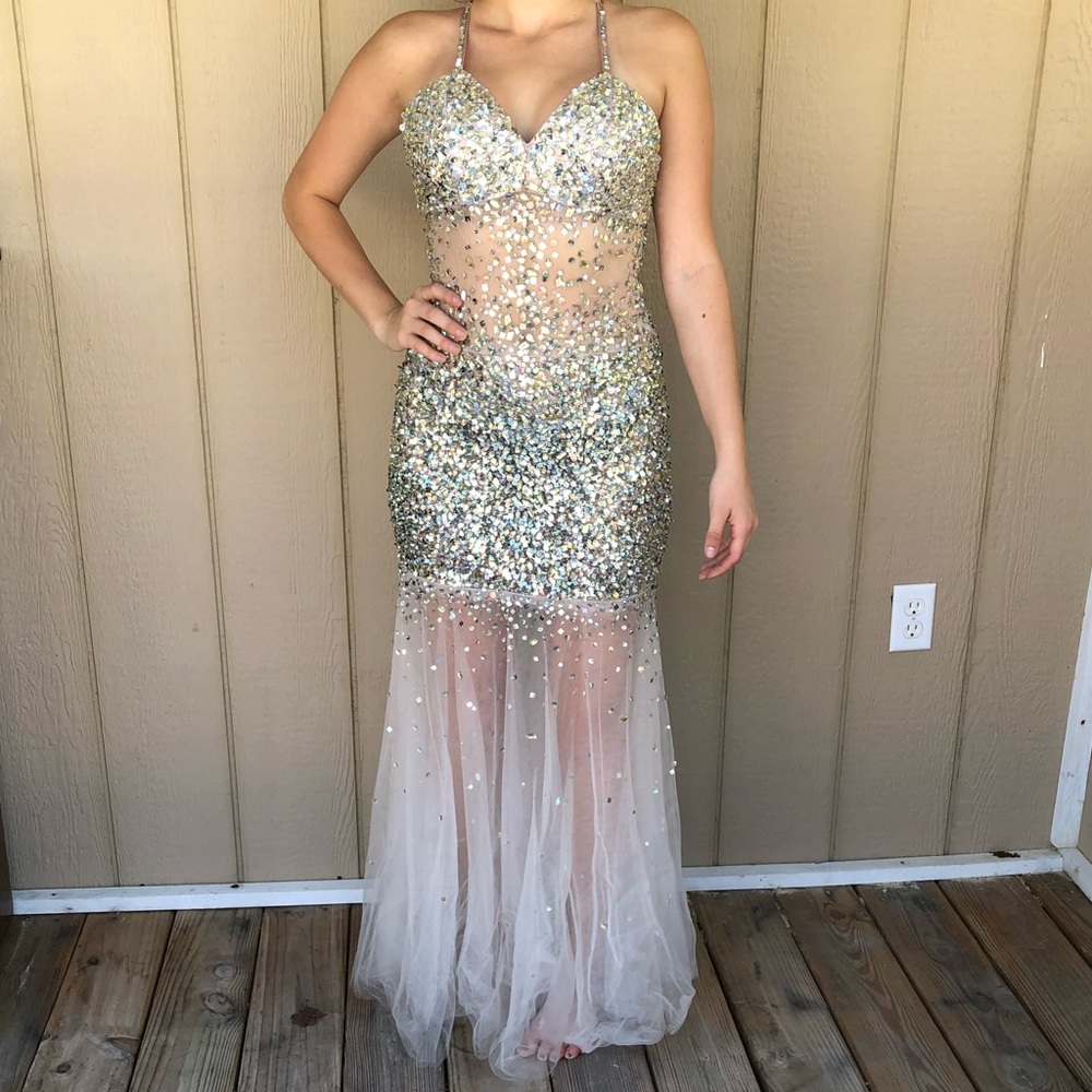 Cinderella rhinestoned Embellished Prom Dress